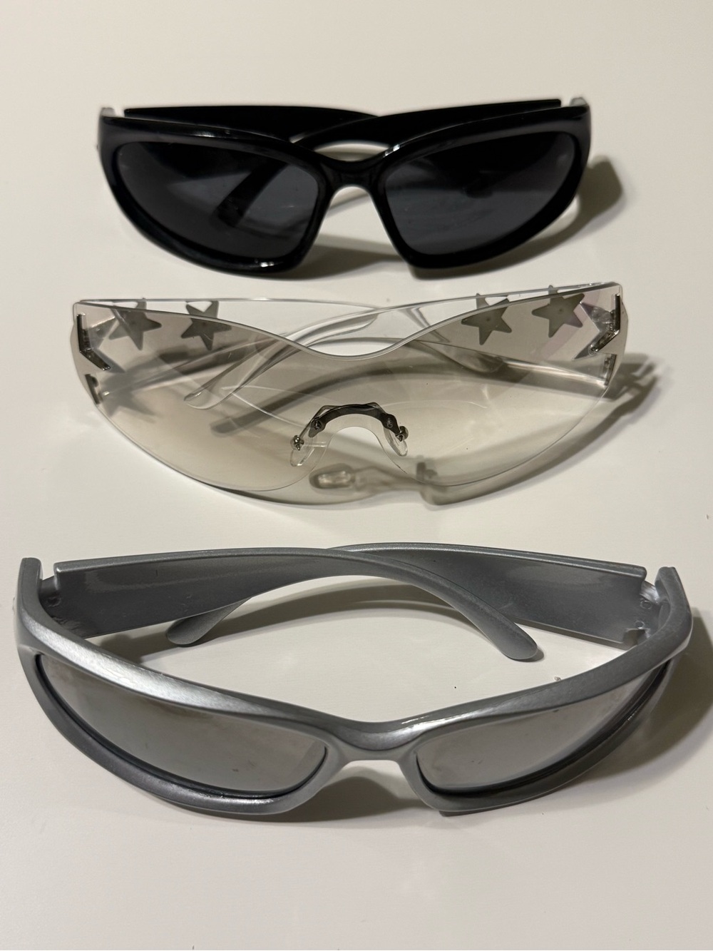 Set of Three Women's Fashion Sunglasses in Black, Silver, and Clear